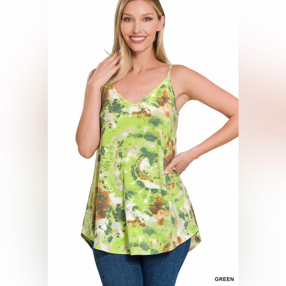 Zenana Outfitters Green Tie Dye Reversible Spaghetti Cami